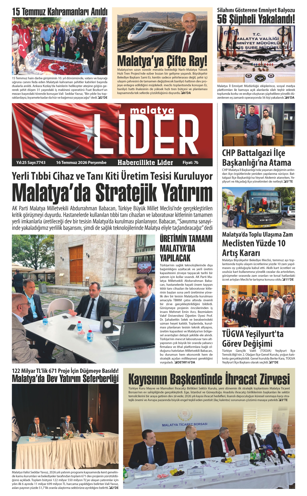 16 TEMMUZ 2026 LİDER GAZETESİ