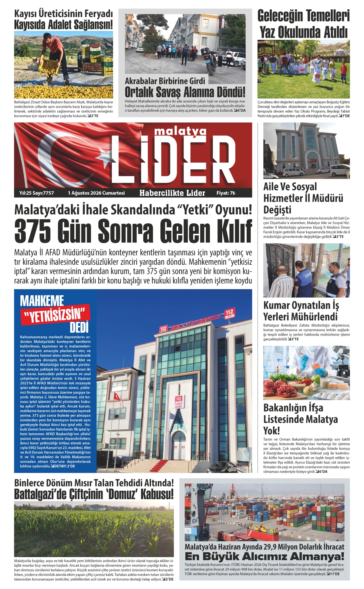 01 AĞUSTOS 2026 LİDER GAZETESİ