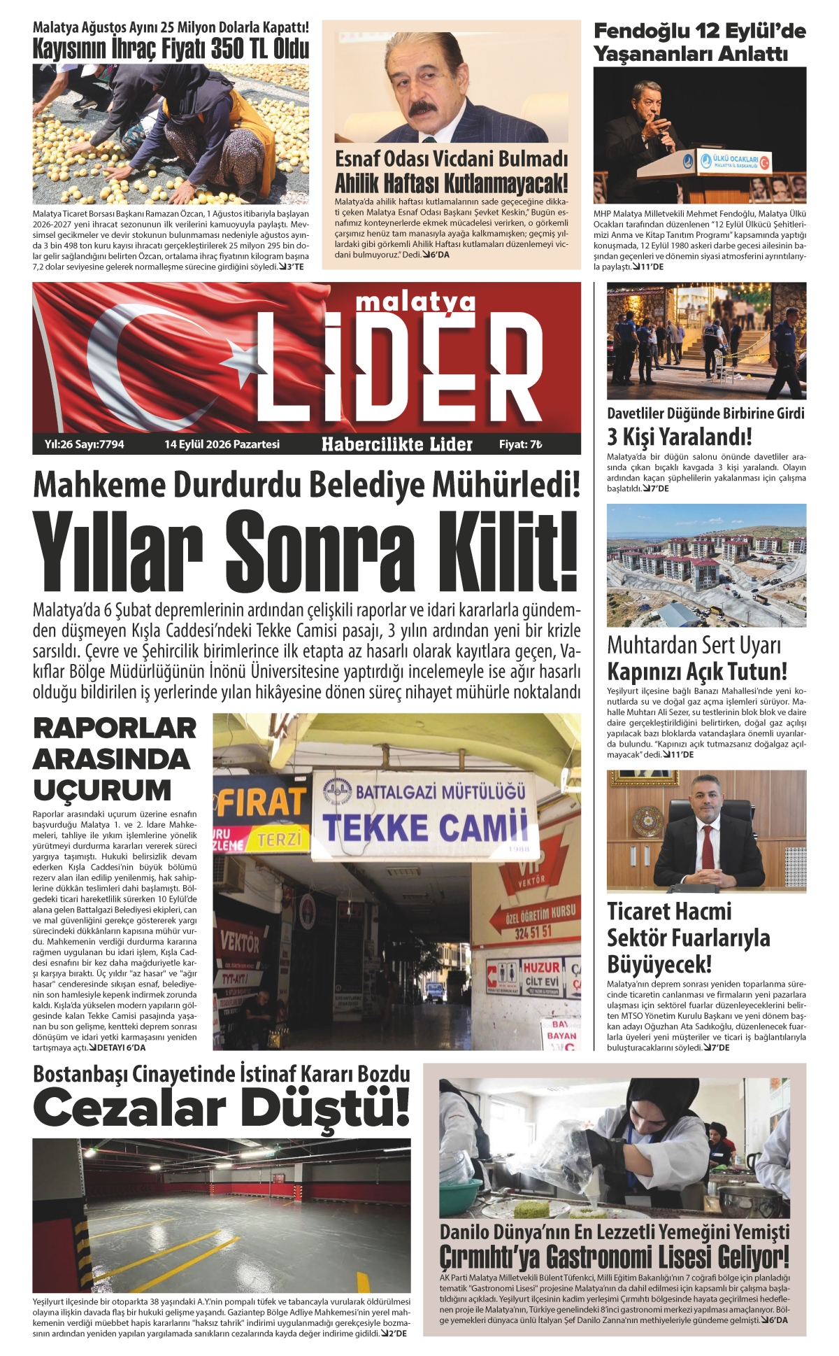 14 EYLÜL 2026 LİDER GAZETESİ