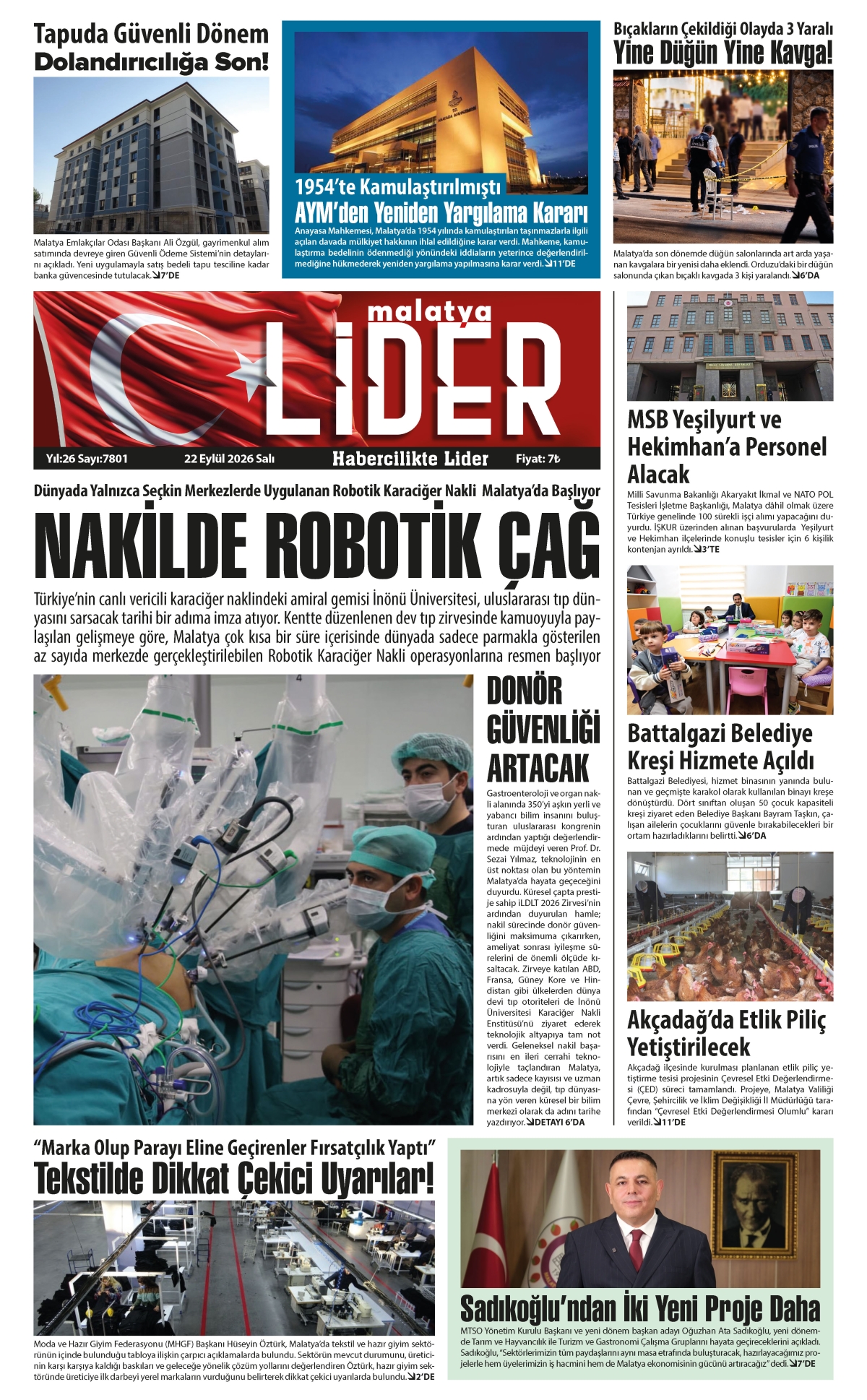 22 EYLÜL 2026 LİDER GAZETESİ