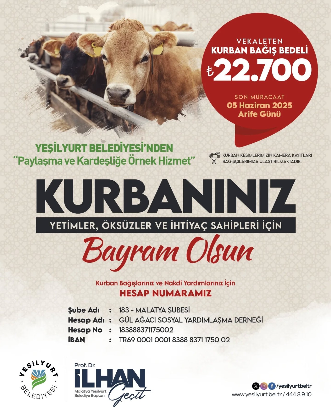 Yeşilyurt Belediyesi ‘Kurban Bağış’ Kampanyasında Son Gün 5 Haziran Perşembe 