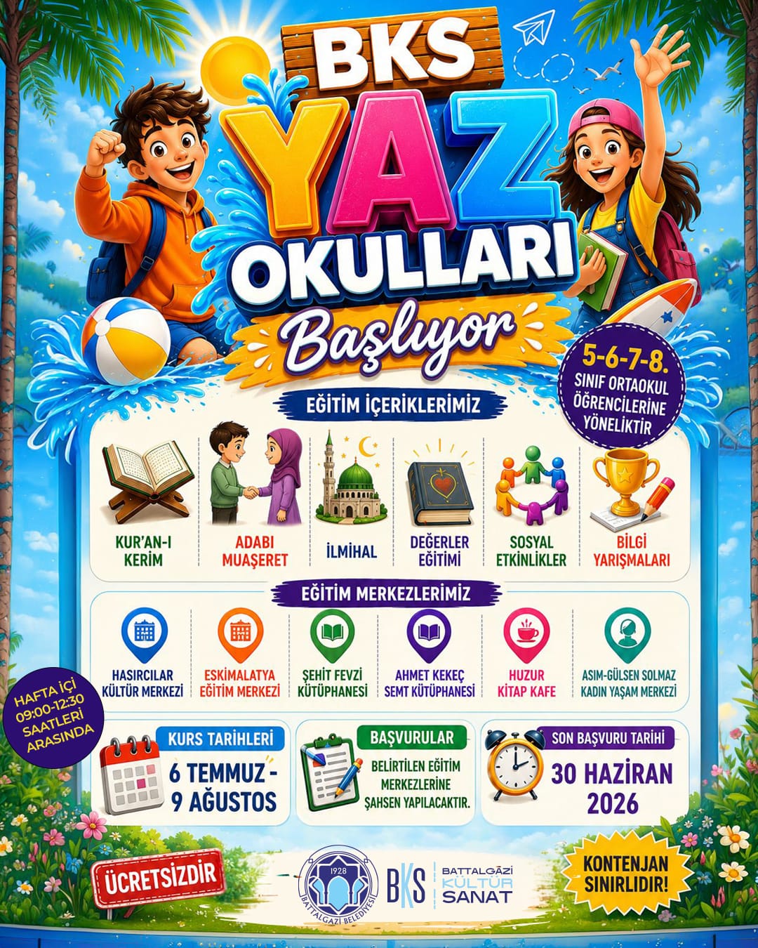 Battalgazi'de Öğrenciler İçin Ücretsiz Yaz Okulu Düzenlecek