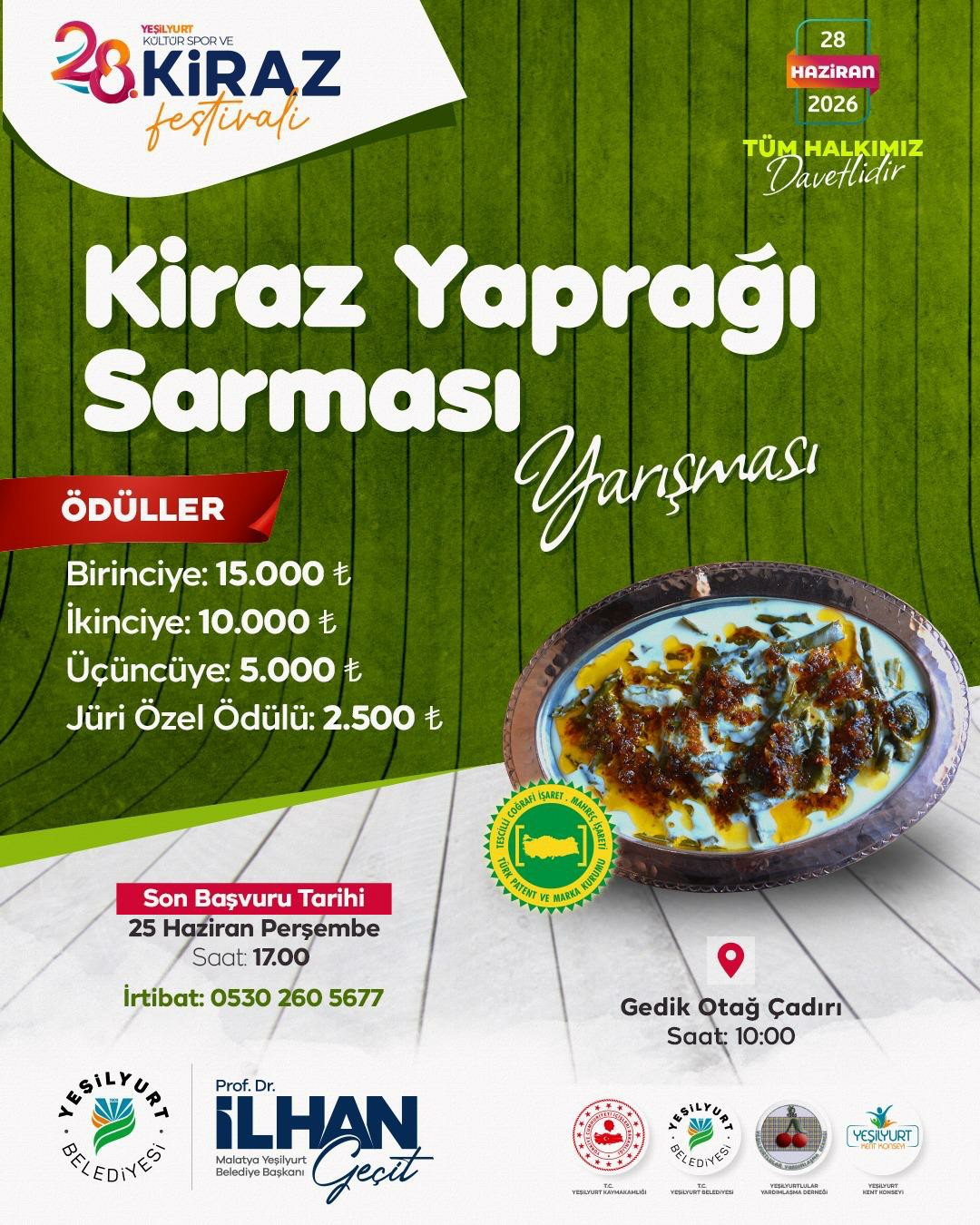 Yeşilyurt Belediyesi Ödüllü Kiraz Yaprağı Sarması Yarışması Düzenliyor