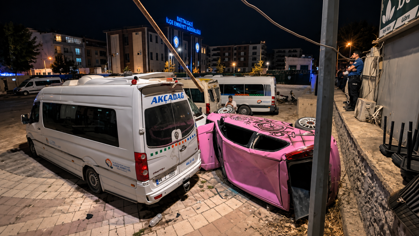 Malatya Kontrolden Çıkan Araç Otoparka Daldı